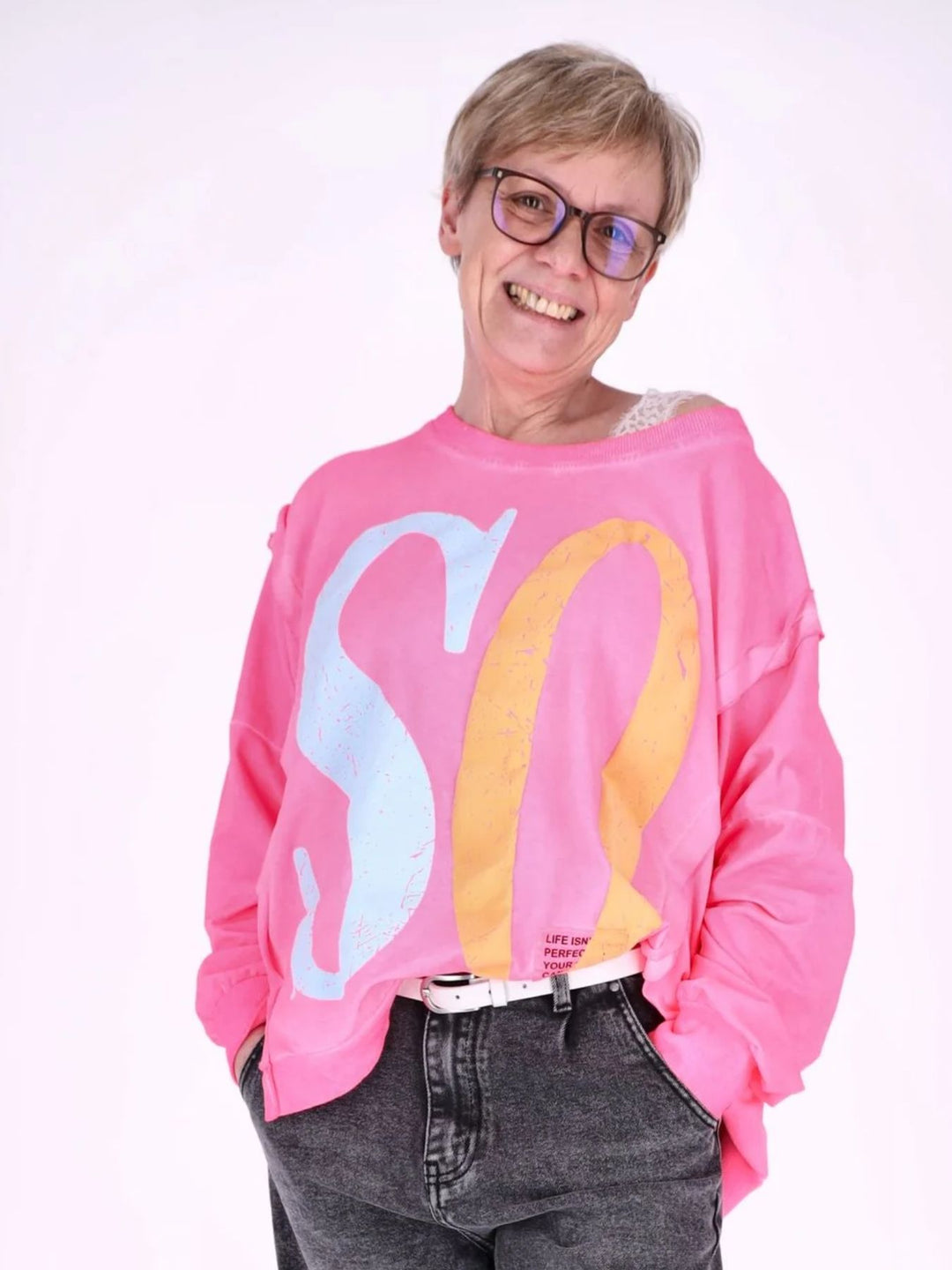 Pinkes Damen Oversize Sweatshirt „SO / HO“ – Vintage-Style