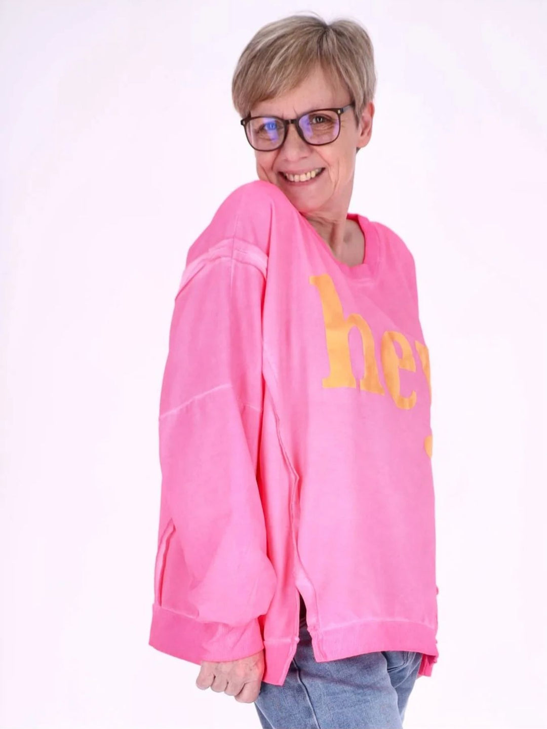 Pinkes Damen Oversize Sweatshirt „HEY“ – Casual Statement