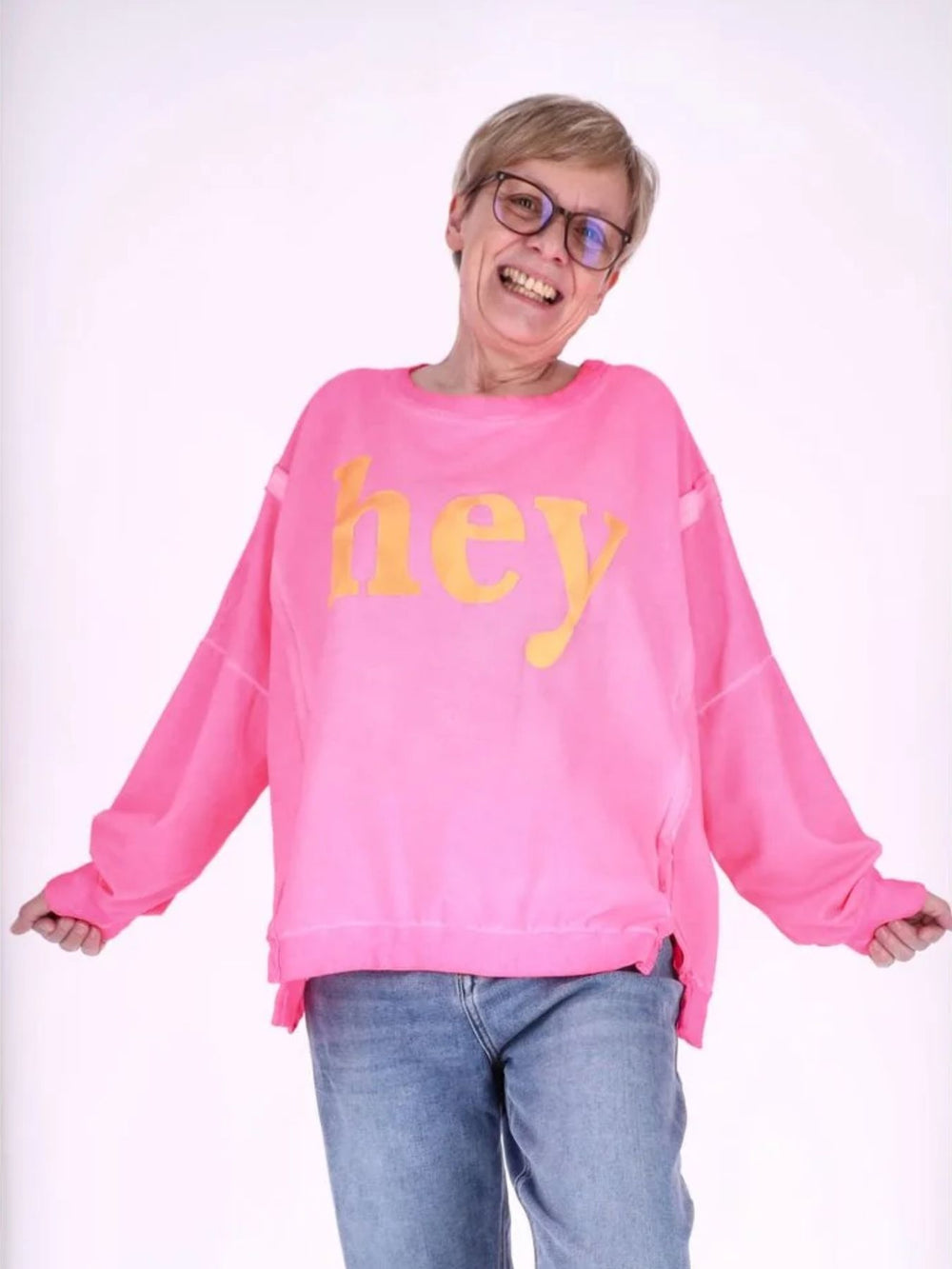 Pinkes Damen Oversize Sweatshirt „HEY“ – Casual Statement