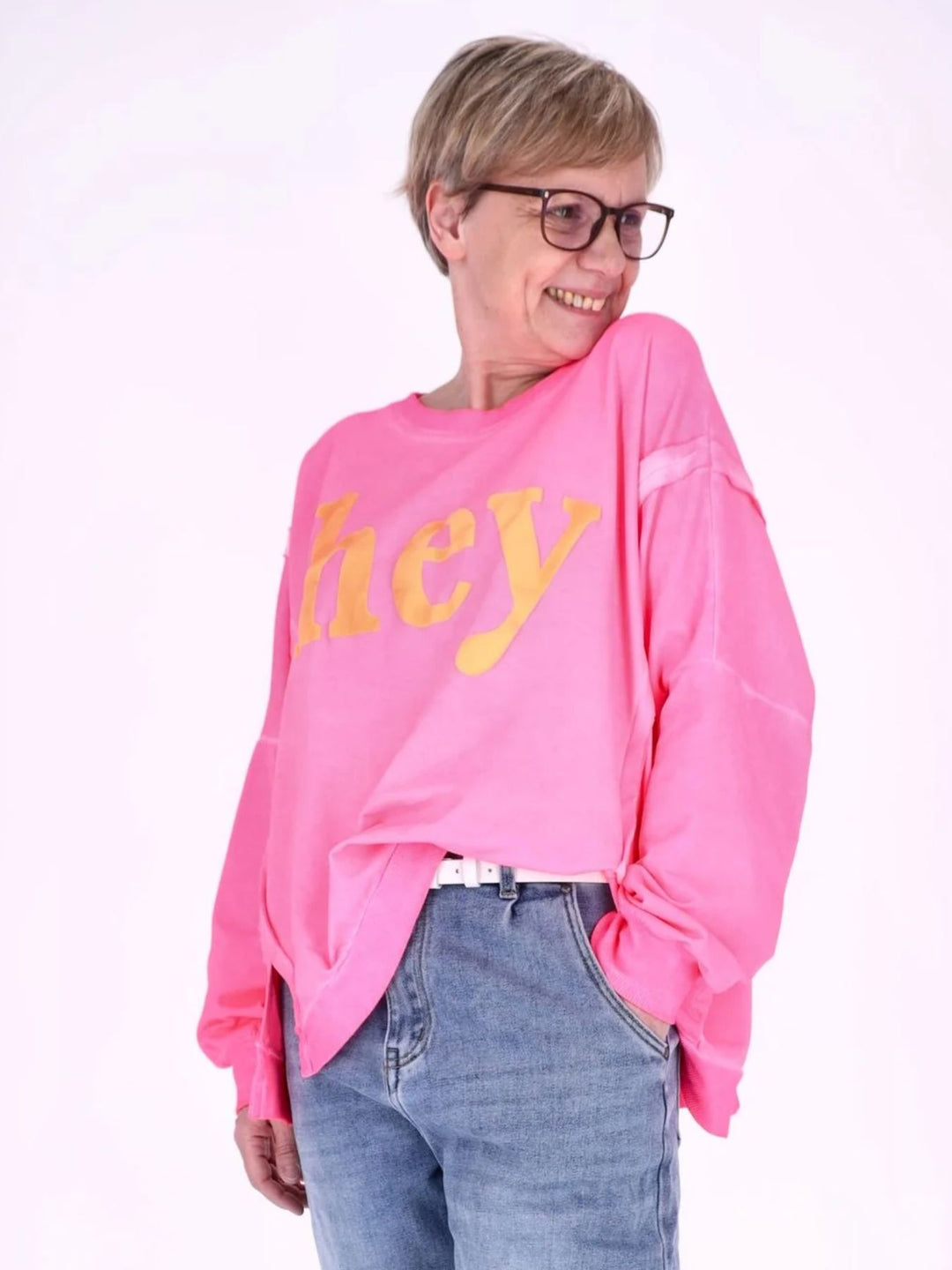 Pinkes Damen Oversize Sweatshirt „HEY“ – Casual Statement