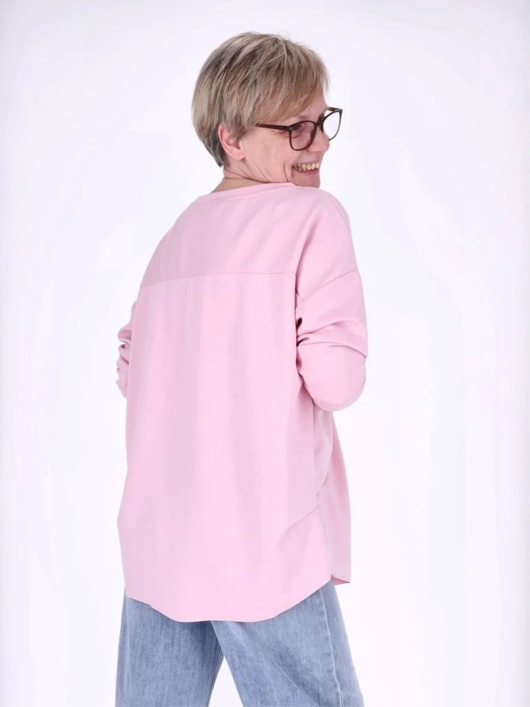 Pinkes Damen Longshirt Oversized mit überschnittenen Schultern