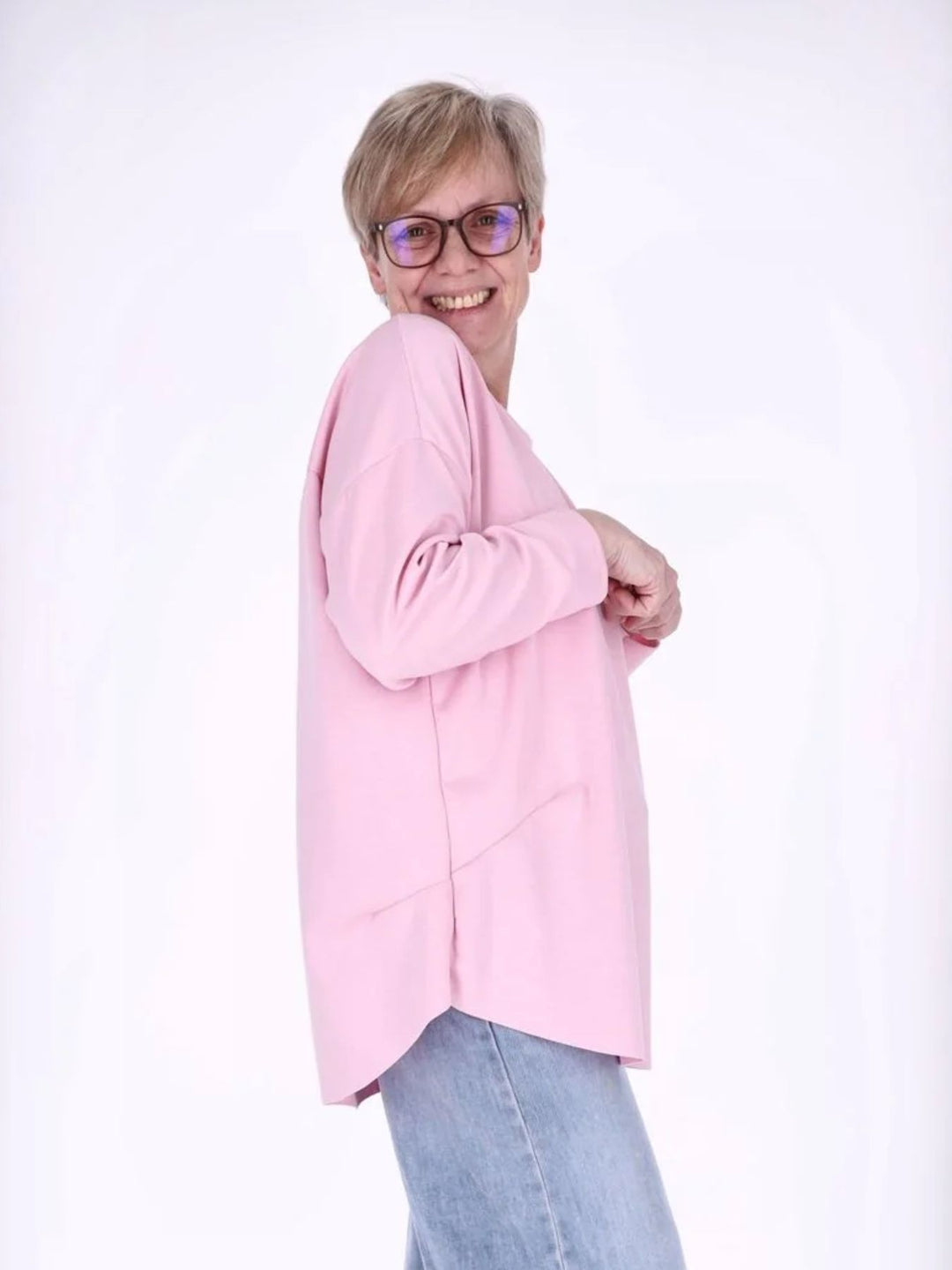 Pinkes Damen Longshirt Oversized mit überschnittenen Schultern