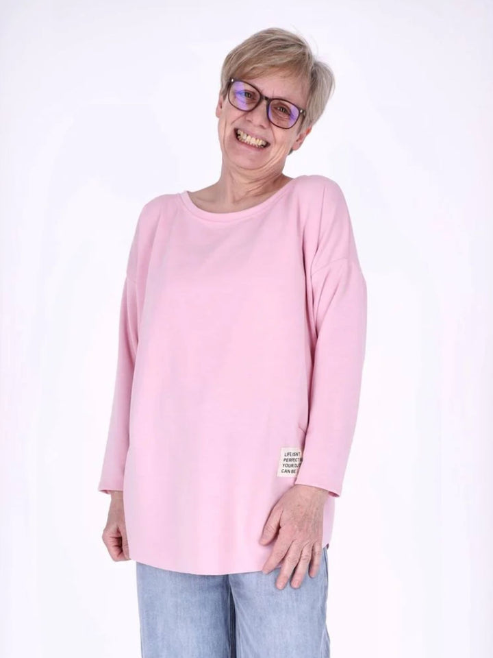 Pinkes Damen Longshirt Oversized mit überschnittenen Schultern