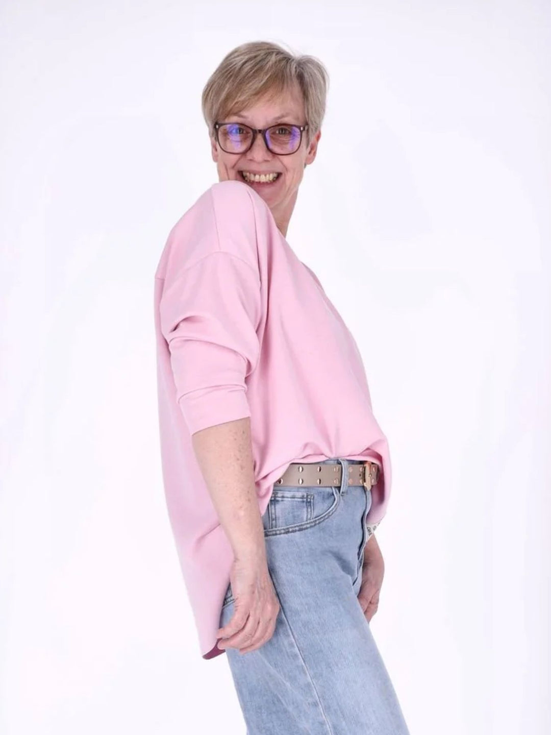 Pinkes Damen Longshirt Oversized mit überschnittenen Schultern