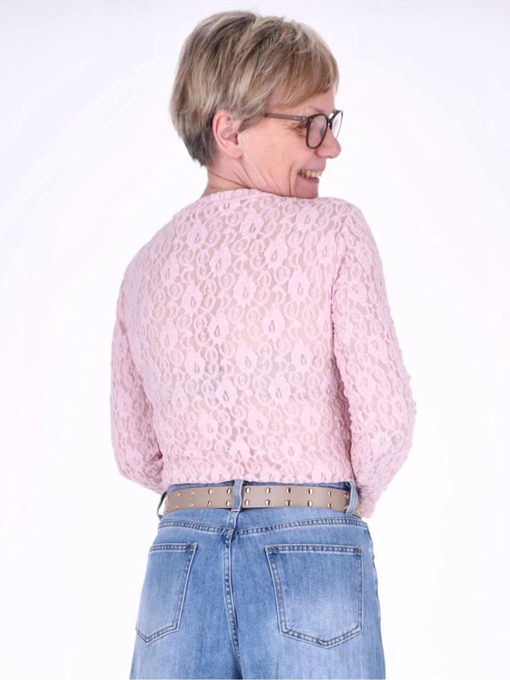 Pinkes Damen Langarmshirt aus Spitze – feminin & vielseitig