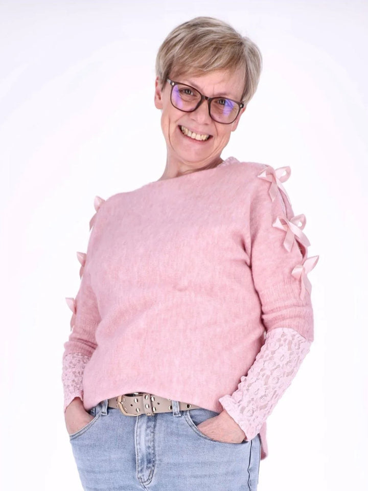 Pinkes Damen Langarmshirt aus Spitze – feminin & vielseitig