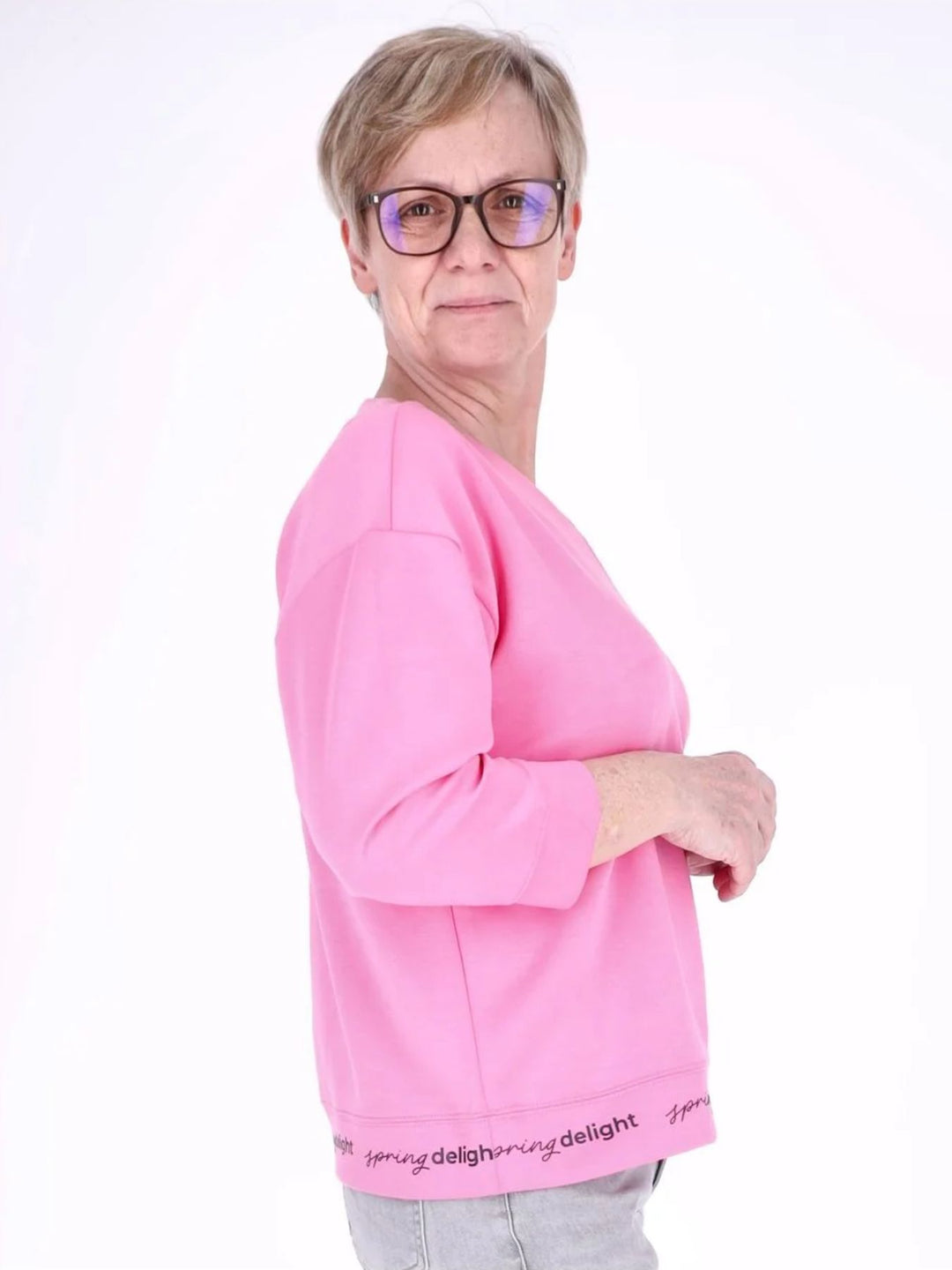 Pinkes Damen Leichtsweatshirt mit V-Ausschnitt & Reißverschluss-Detail