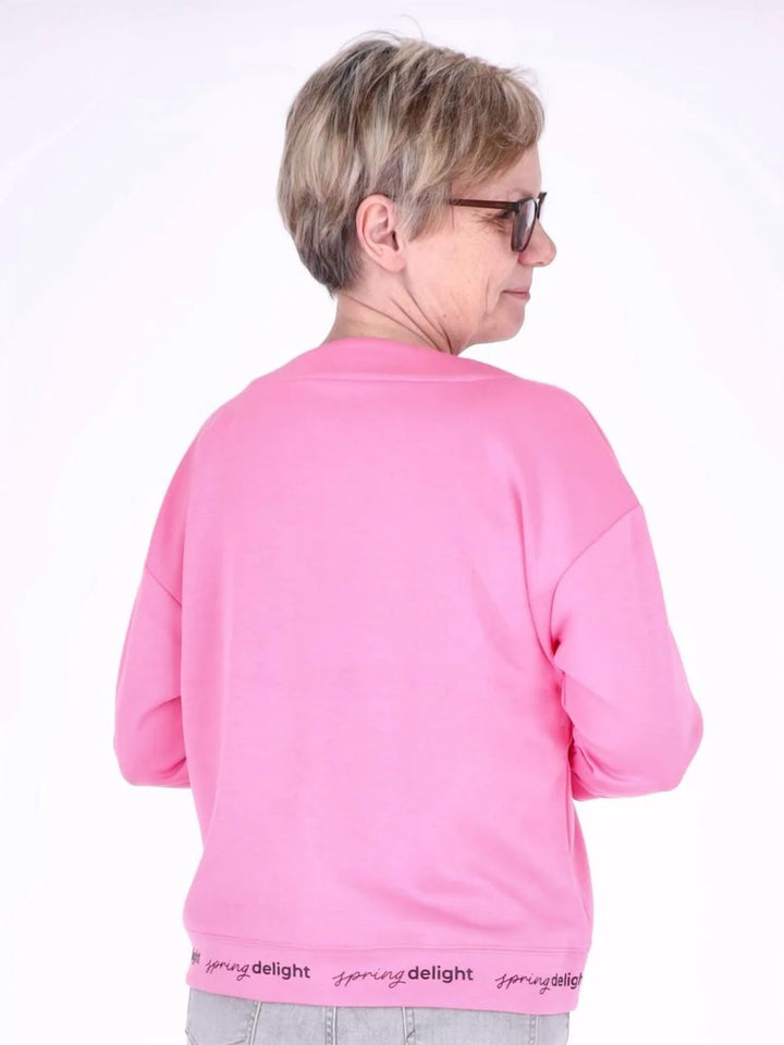 Pinkes Damen Leichtsweatshirt mit V-Ausschnitt & Reißverschluss-Detail