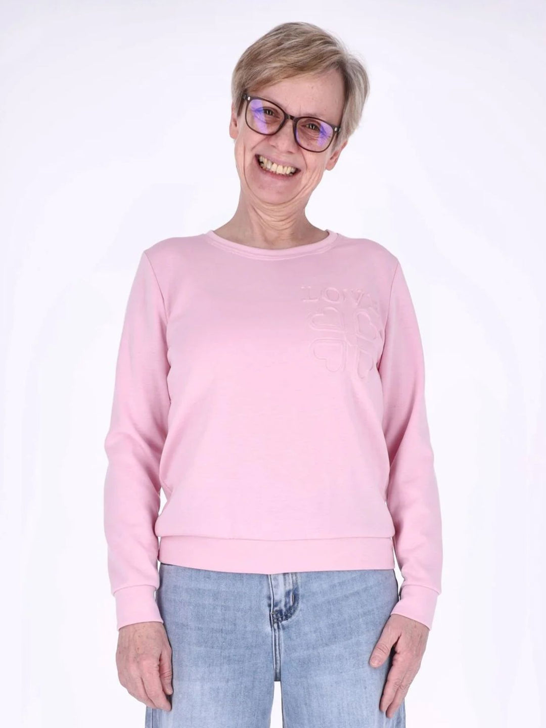 Pinkes Damen Sweatshirt „LOVE“ mit Relief-Schriftzug