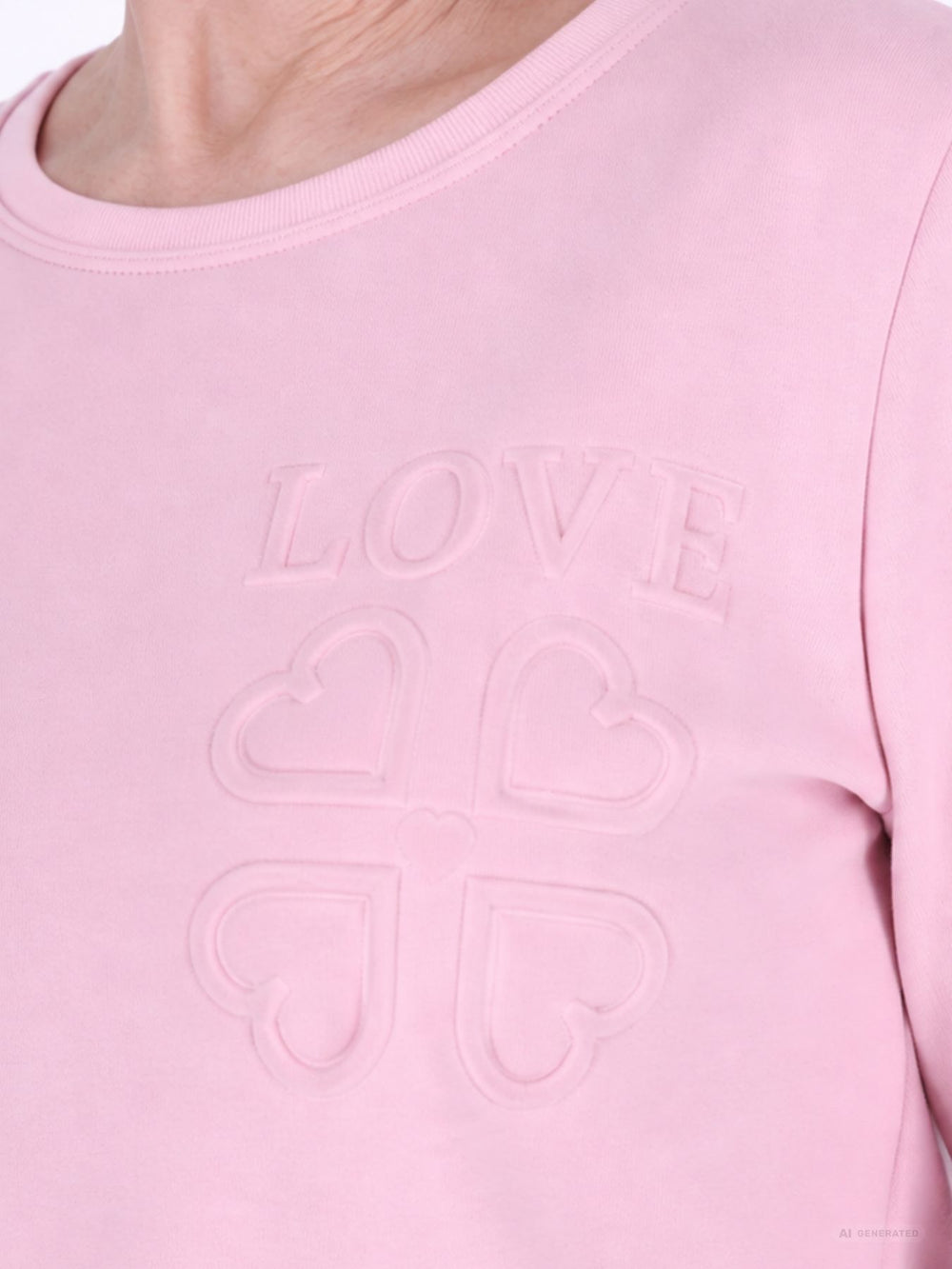 Pinkes Damen Sweatshirt „LOVE“ mit Relief-Schriftzug