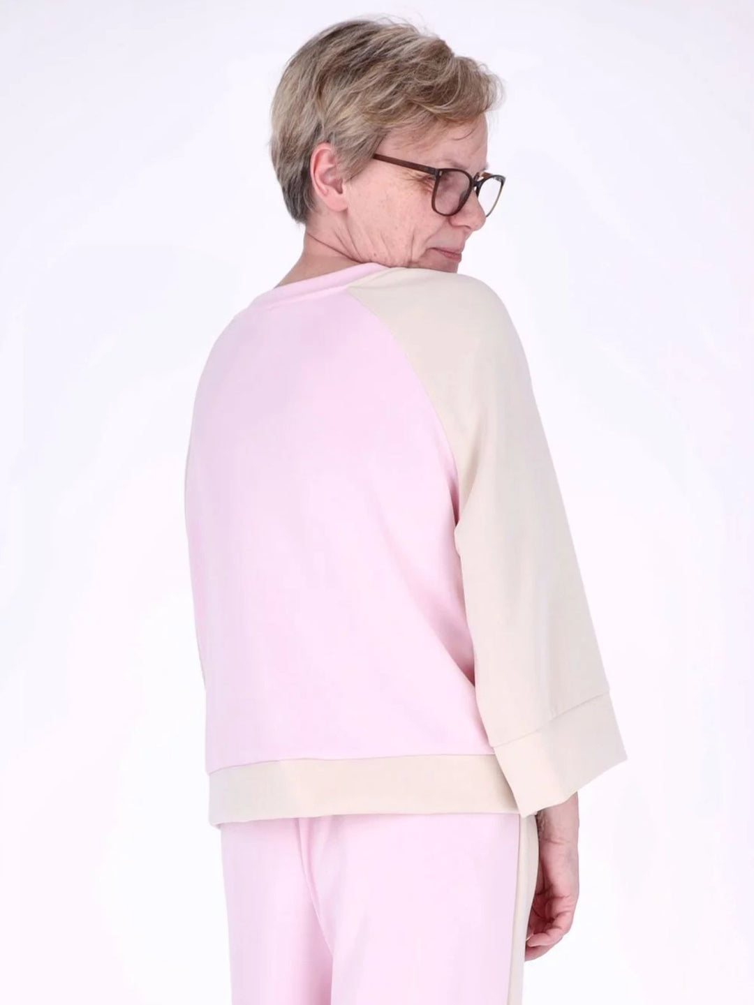 Pinkes Damen Sweatshirt mit 3/4-Arm & Kontrastärmeln