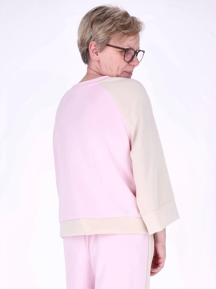 Pinkes Damen Sweatshirt mit 3/4-Arm & Kontrastärmeln