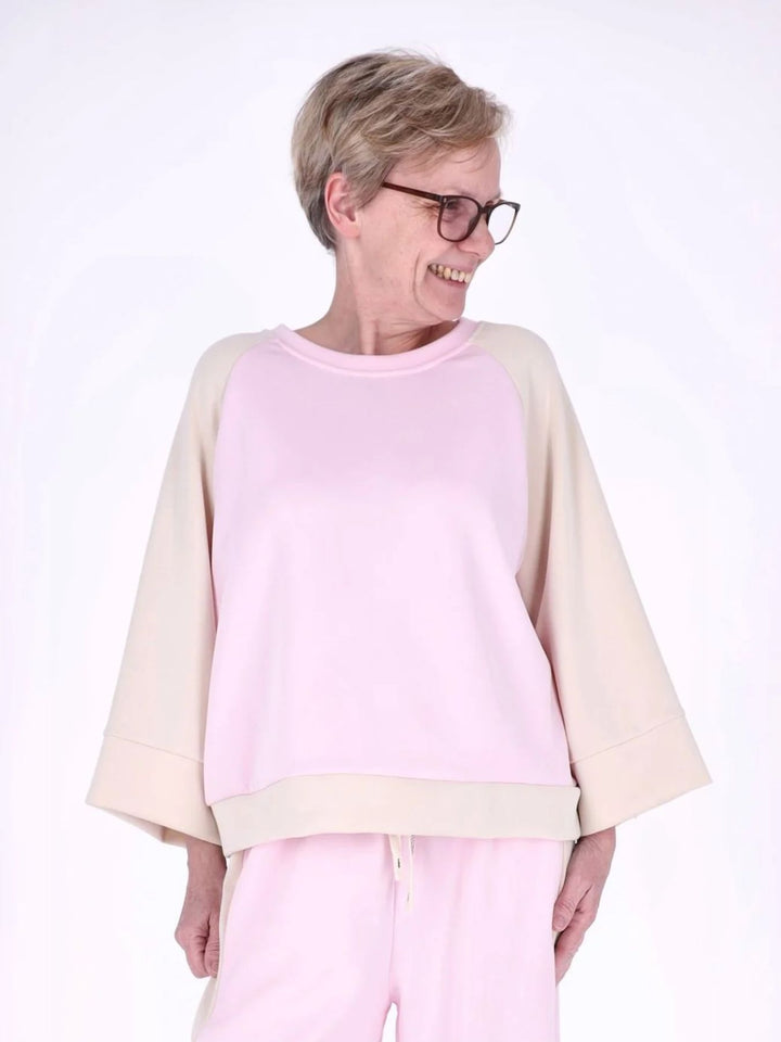Pinkes Damen Sweatshirt mit 3/4-Arm & Kontrastärmeln