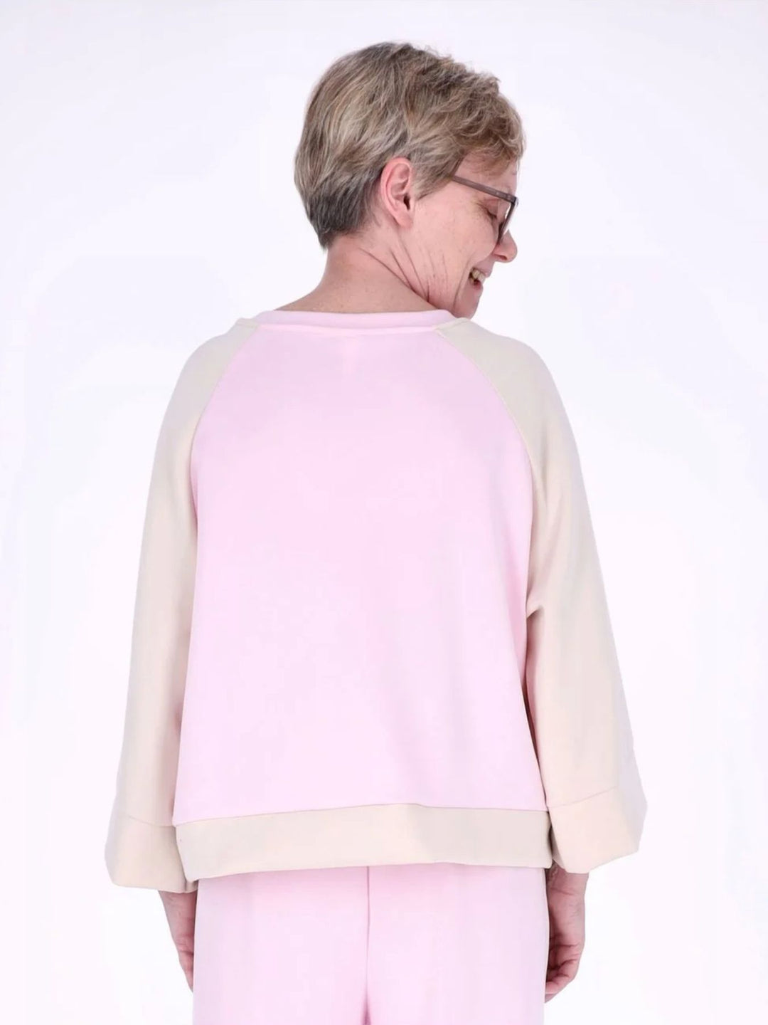 Pinkes Damen Sweatshirt mit 3/4-Arm & Kontrastärmeln