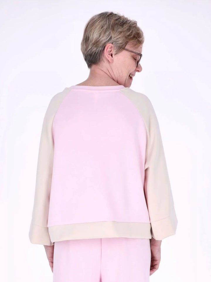 Pinkes Damen Sweatshirt mit 3/4-Arm & Kontrastärmeln