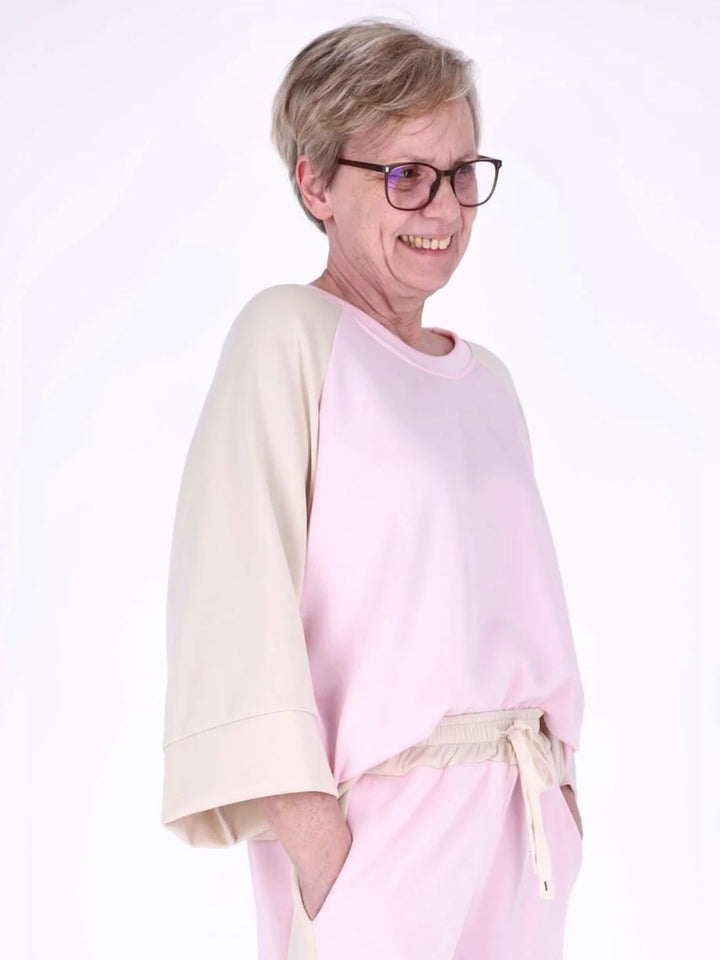 Pinkes Damen Sweatshirt mit 3/4-Arm & Kontrastärmeln