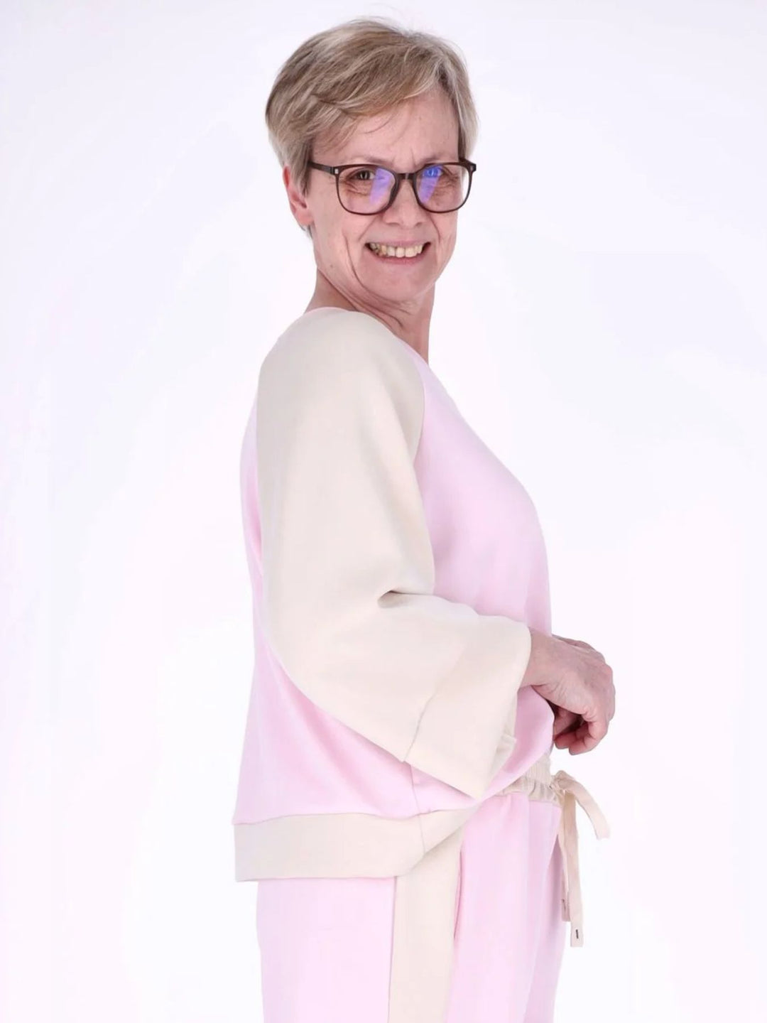 Pinkes Damen Sweatshirt mit 3/4-Arm & Kontrastärmeln