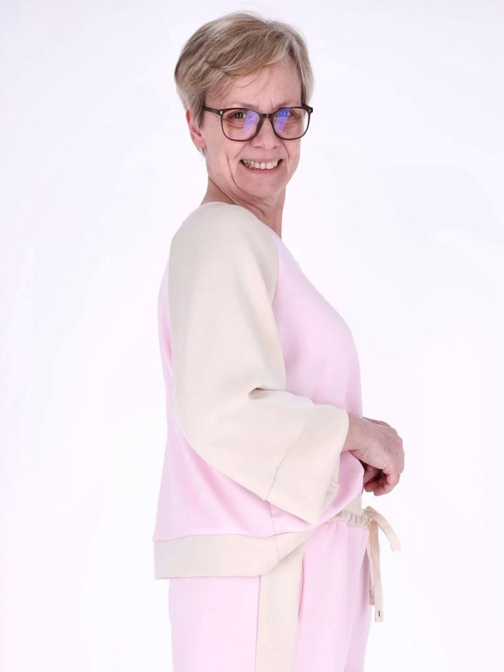 Pinkes Damen Sweatshirt mit 3/4-Arm & Kontrastärmeln