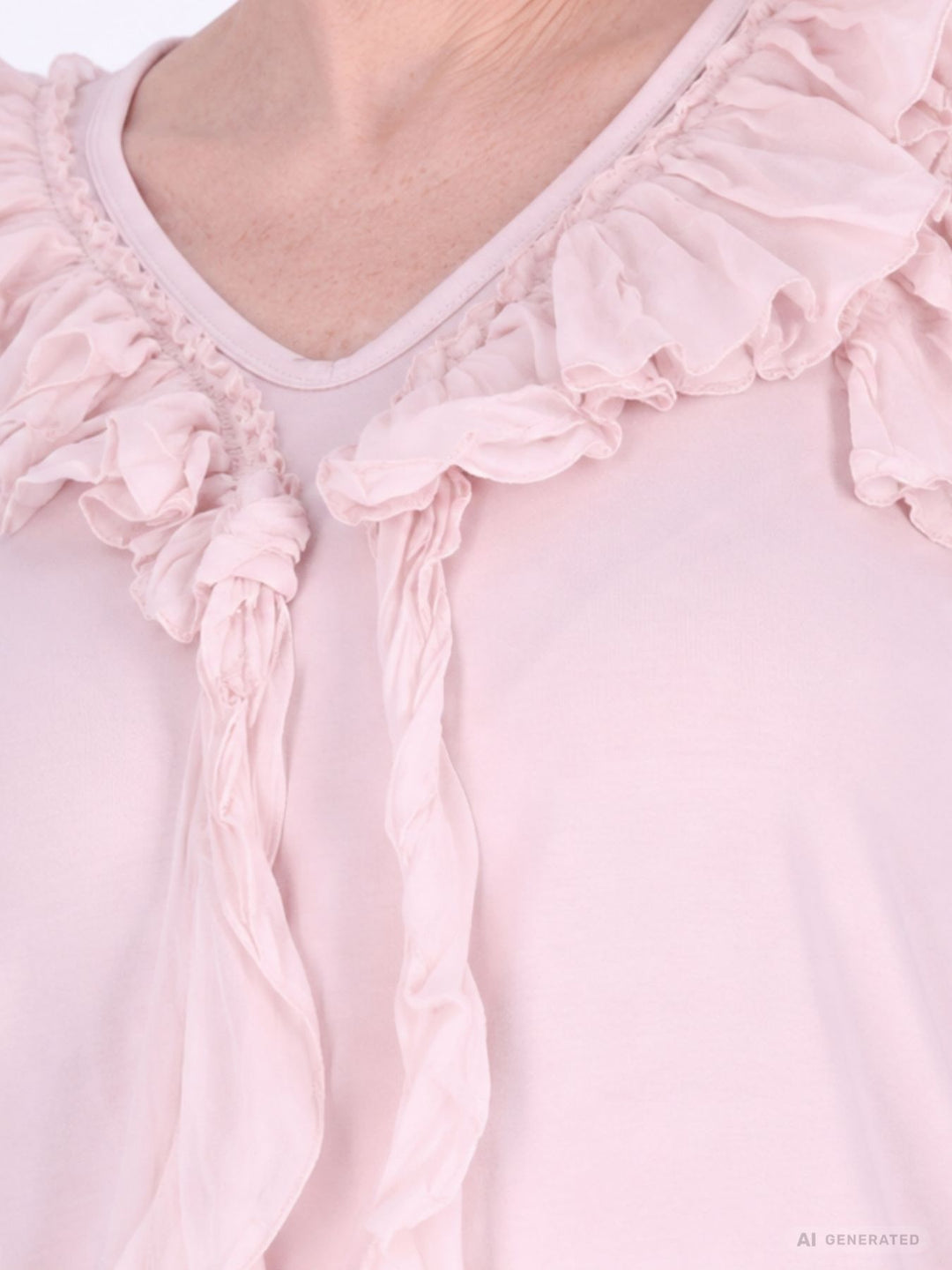 Pinkes Damen Langarmshirt mit Rüschen & V-Ausschnitt