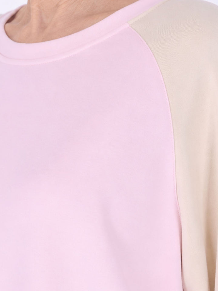 Pinkes Damen Sweatshirt mit 3/4-Arm & Kontrastärmeln
