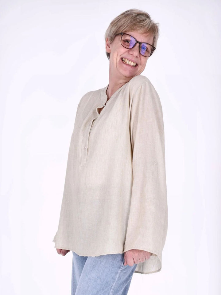 Beiges Damen Blusenshirt mit Struktur & Krempelarm