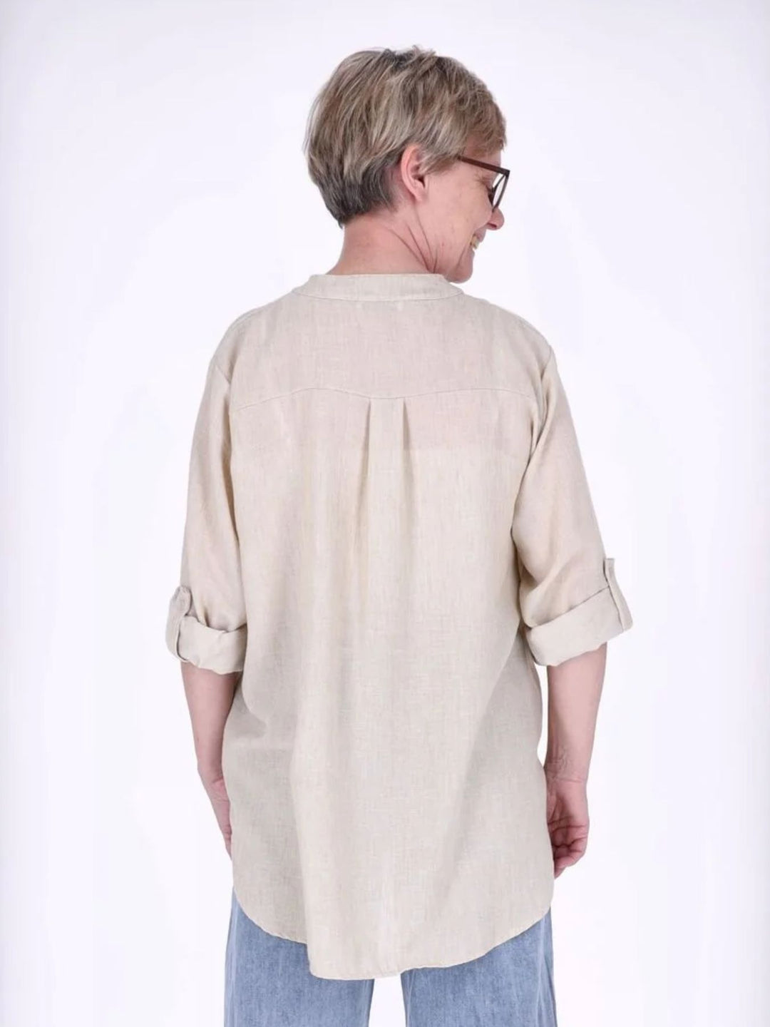 Beiges Damen Blusenshirt mit Struktur & Krempelarm