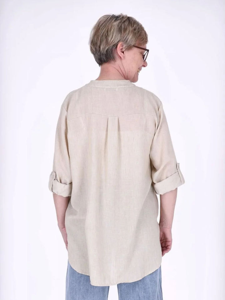Beiges Damen Blusenshirt mit Struktur & Krempelarm