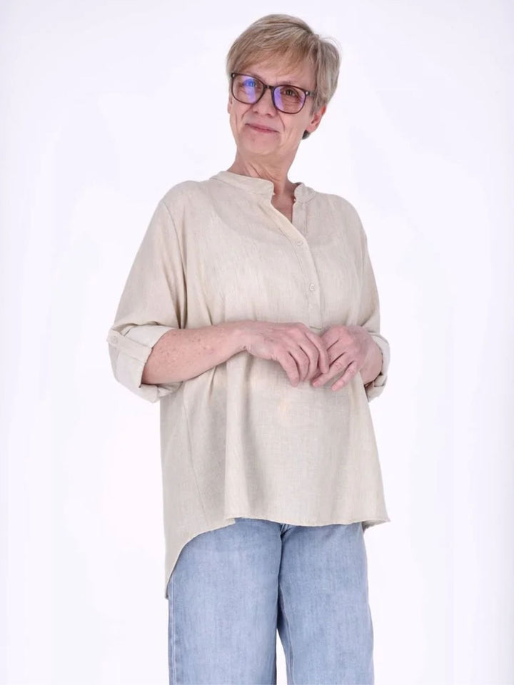 Beiges Damen Blusenshirt mit Struktur & Krempelarm
