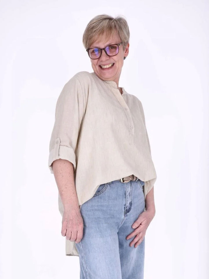 Beiges Damen Blusenshirt mit Struktur & Krempelarm