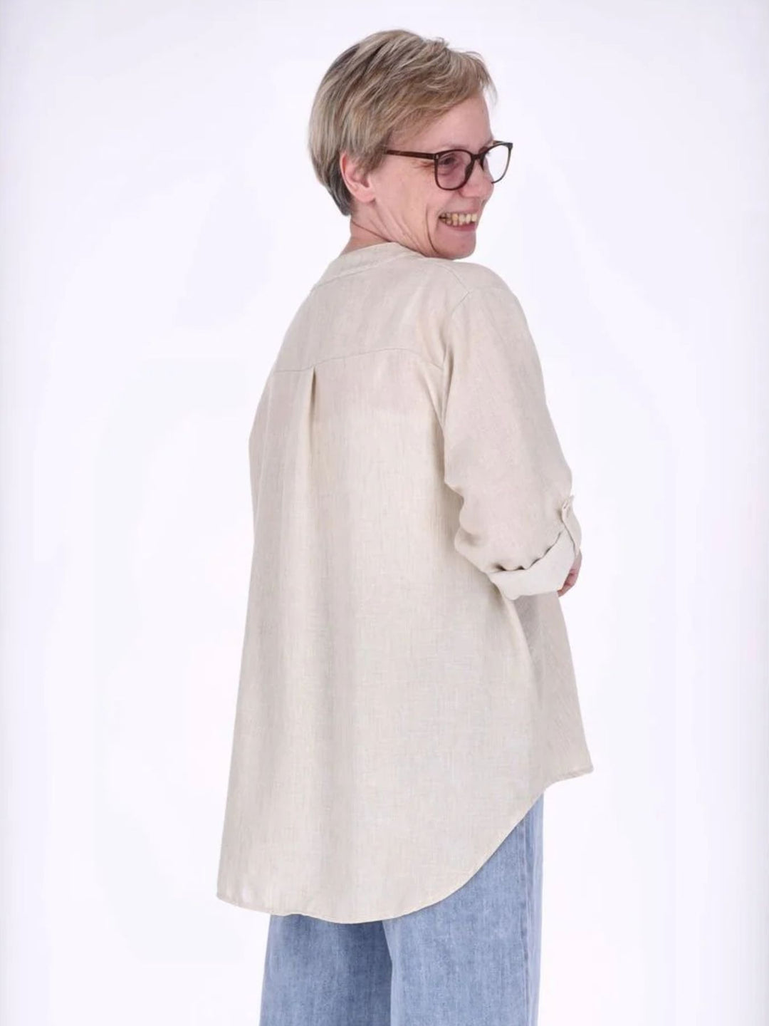 Beiges Damen Blusenshirt mit Struktur & Krempelarm