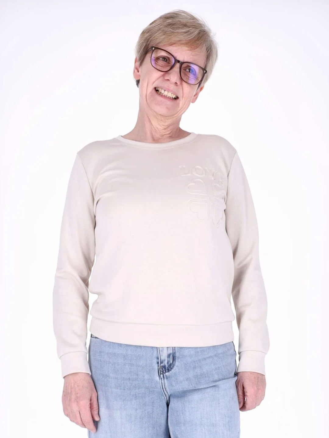 Beiges Damen Sweatshirt „LOVE“ mit Relief-Schriftzug
