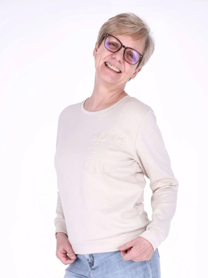 Beiges Damen Sweatshirt „LOVE“ mit Relief-Schriftzug
