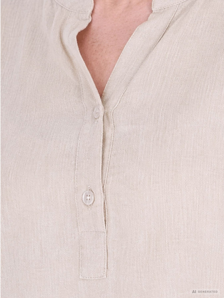 Beiges Damen Blusenshirt mit Struktur & Krempelarm