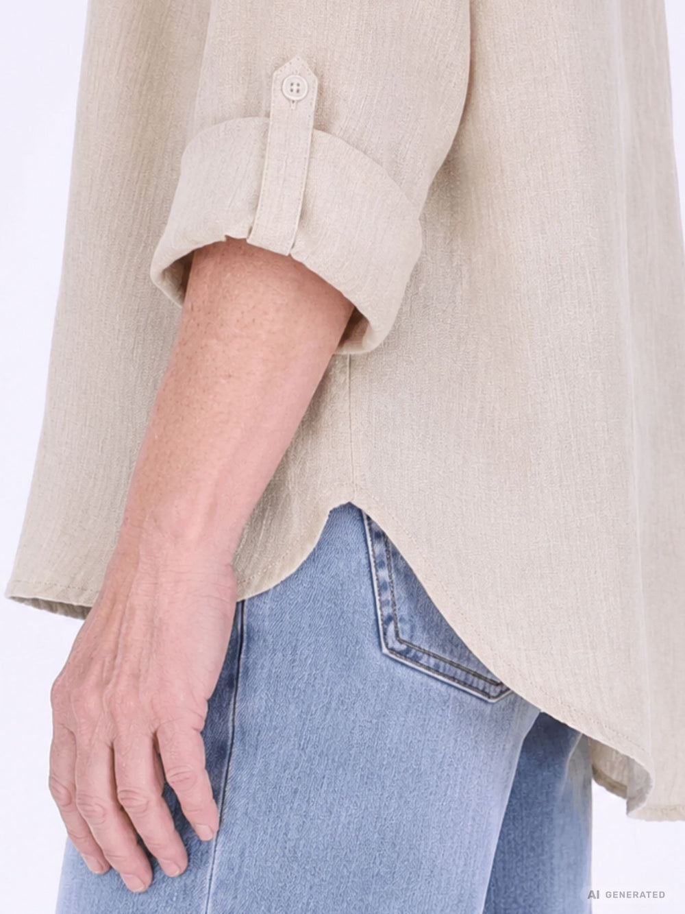 Beiges Damen Blusenshirt mit Struktur & Krempelarm