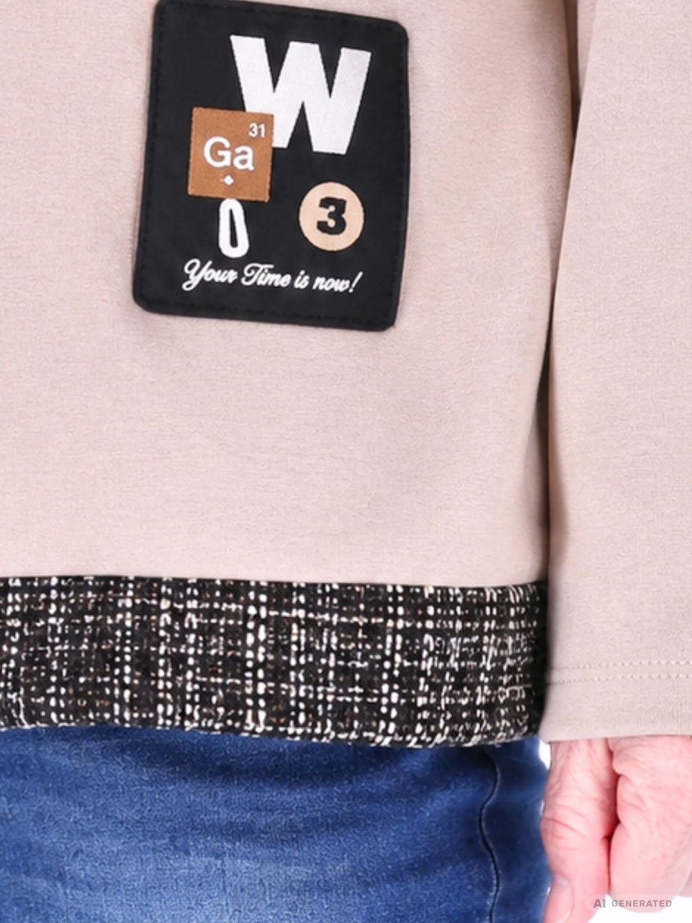 Beiges Damen Sweatshirt mit Stehkragen, Reißverschluss & Zugband