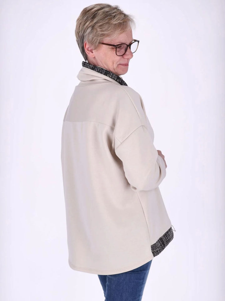 Beiges Damen Sweatshirt mit Stehkragen, Reißverschluss & Zugband
