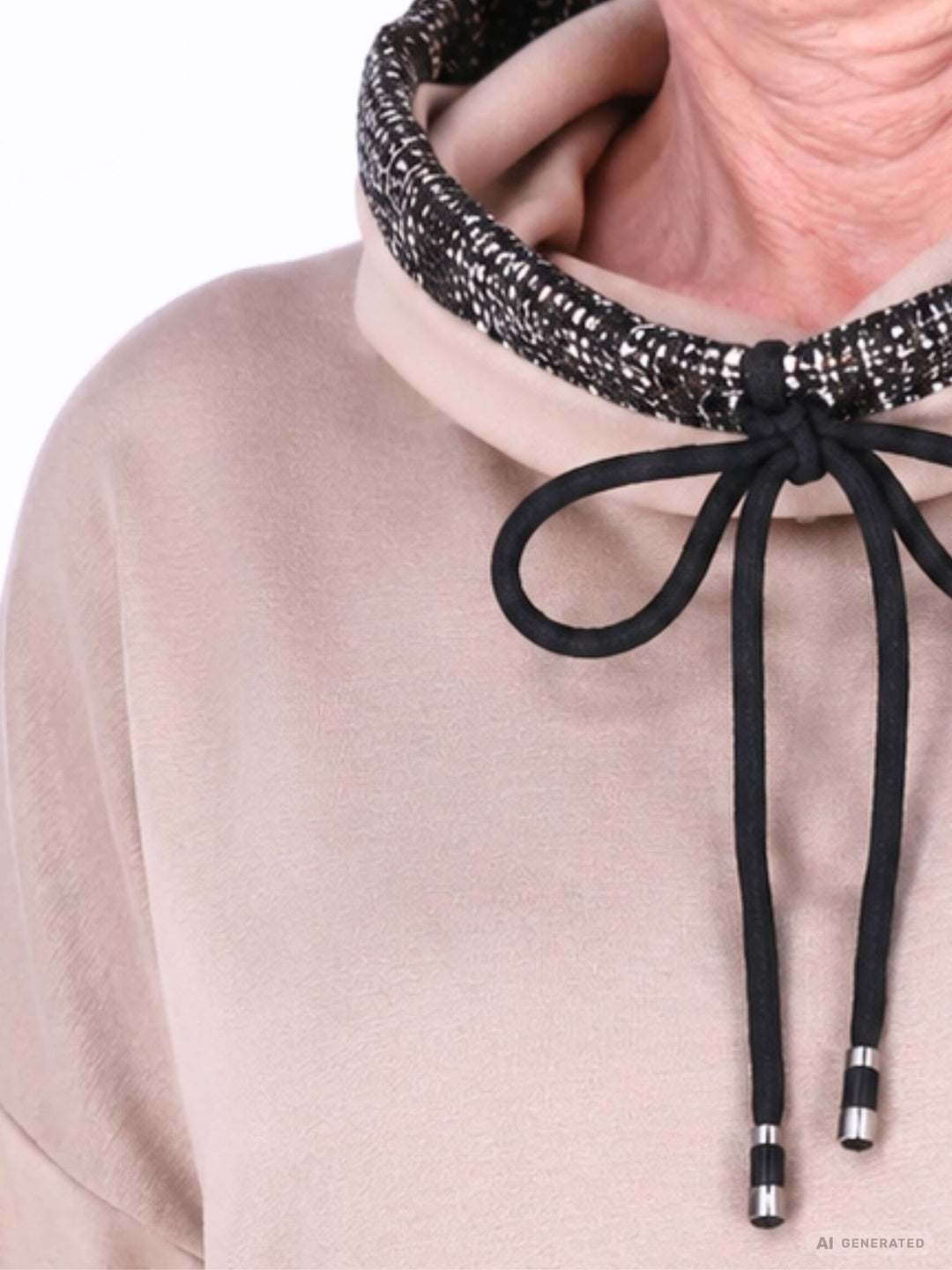Beiges Damen Sweatshirt mit Stehkragen, Reißverschluss & Zugband