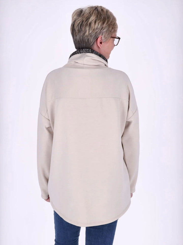 Beiges Damen Sweatshirt mit Stehkragen, Reißverschluss & Zugband