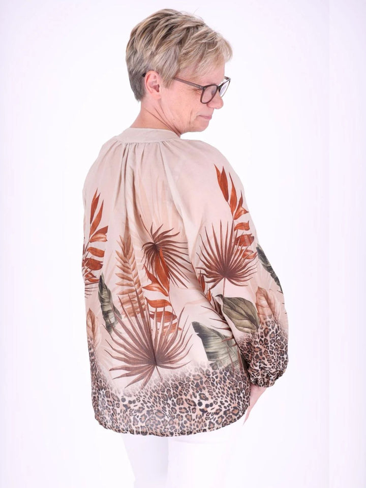 Beiges Damen Blusenshirt mit Dschungel-Allover-Print