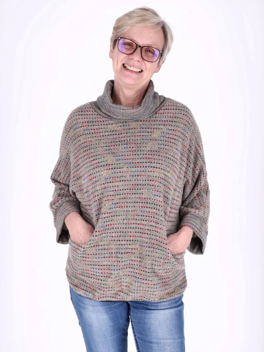 Beiges Damen Sweatshirt mit Rollkragen & 3/4-Arm