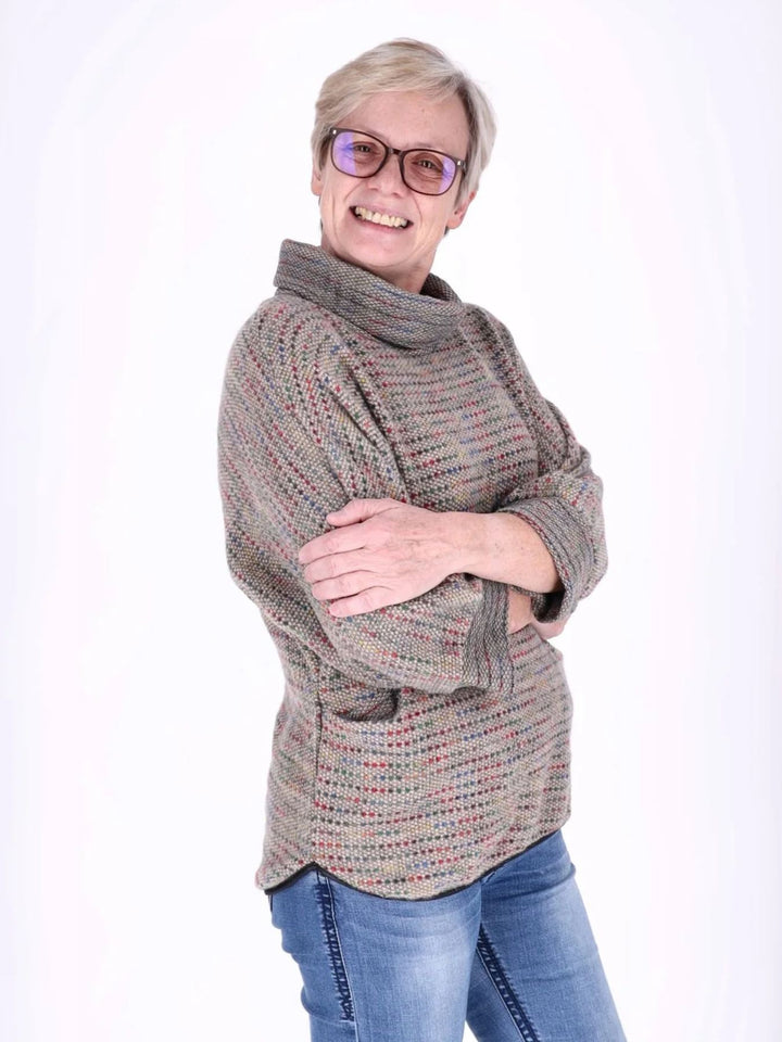 Beiges Damen Sweatshirt mit Rollkragen & 3/4-Arm
