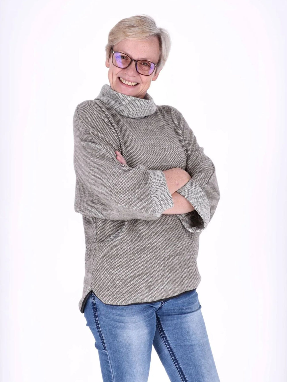 Beiges Damen Sweatshirt im Double-Layer-Look – modern & bequem