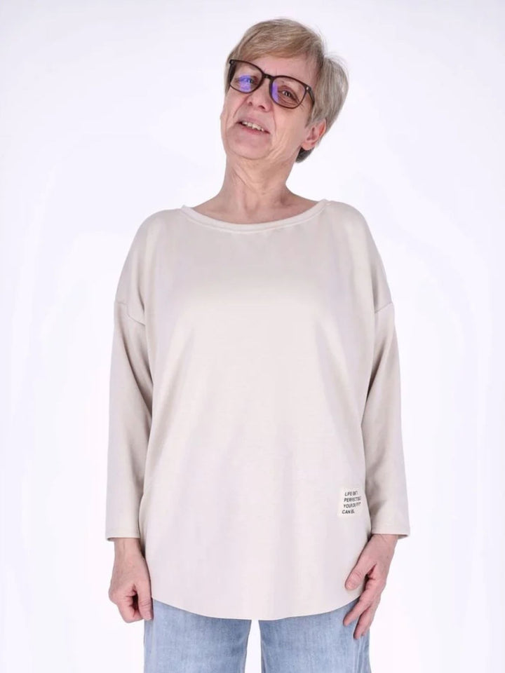 Beiges Damen Longshirt Oversized mit überschnittenen Schultern