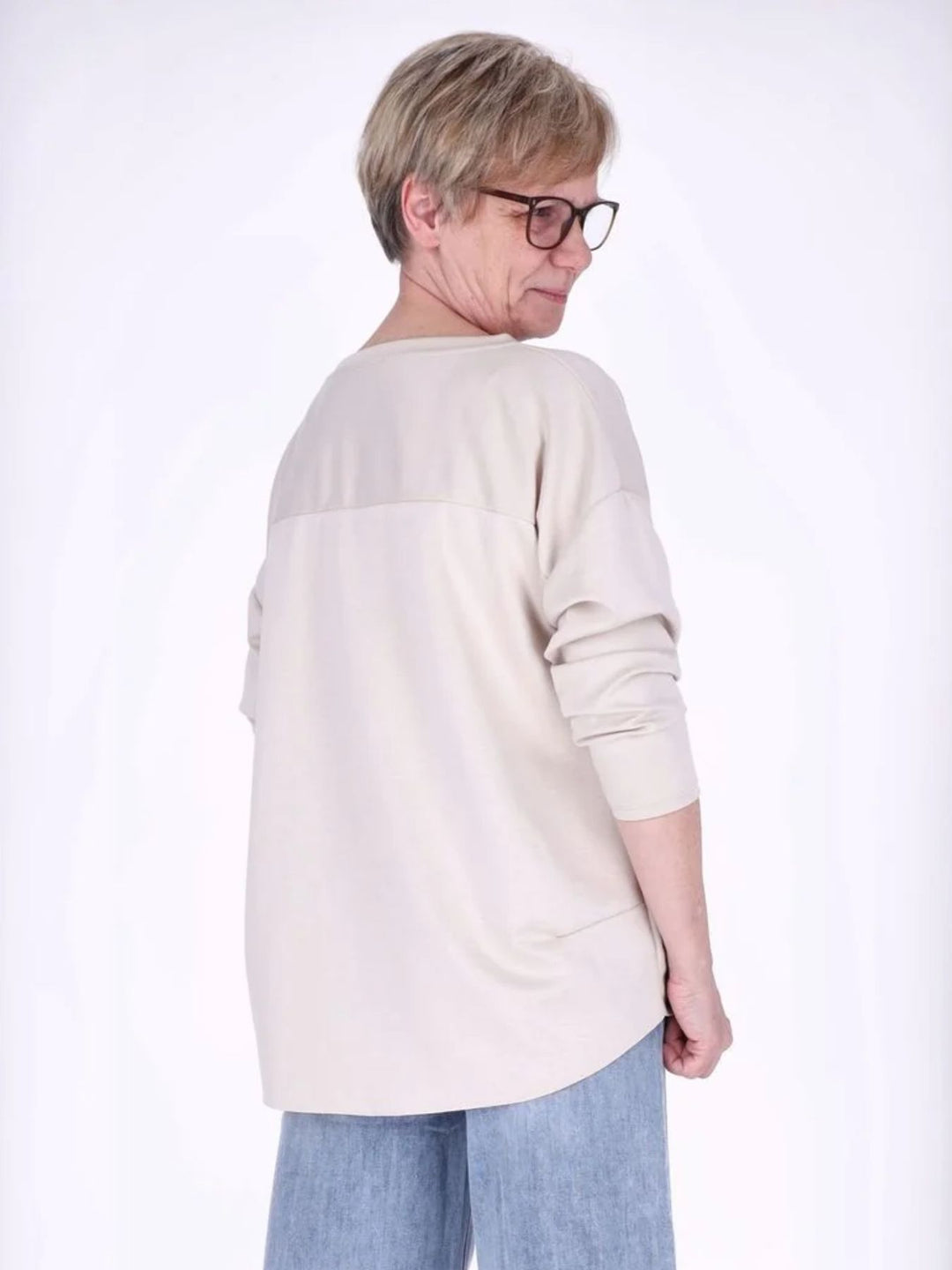 Beiges Damen Longshirt Oversized mit überschnittenen Schultern
