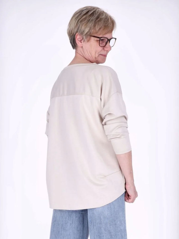 Beiges Damen Longshirt Oversized mit überschnittenen Schultern