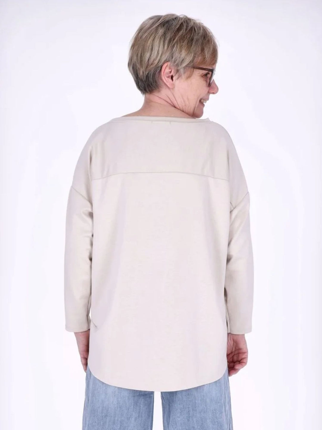 Beiges Damen Longshirt Oversized mit überschnittenen Schultern