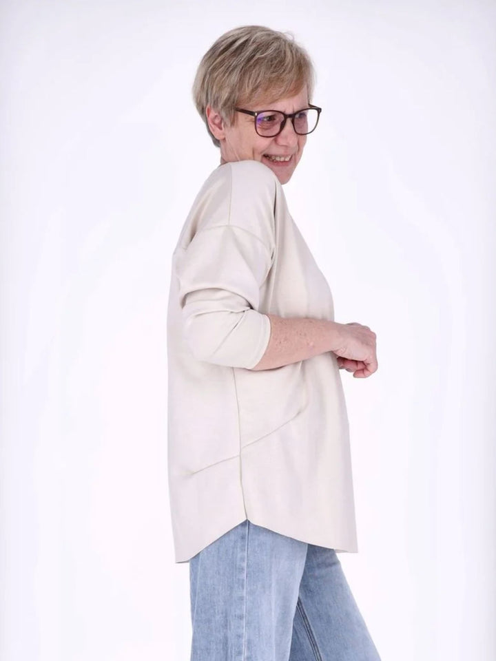 Beiges Damen Longshirt Oversized mit überschnittenen Schultern