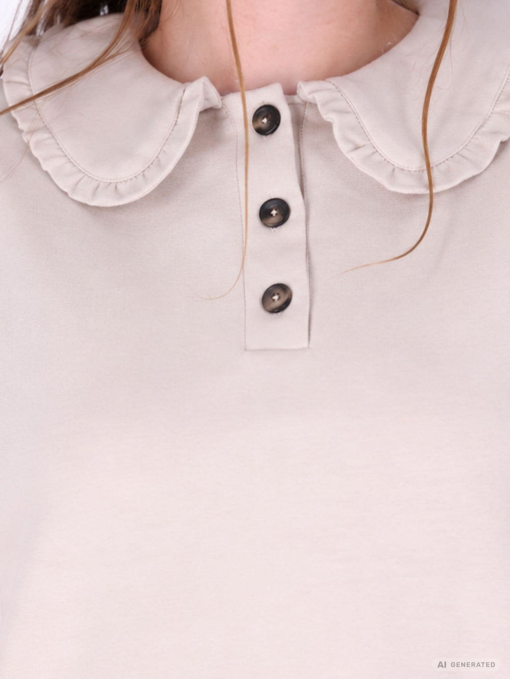 Beiges Damen Poloshirt mit Rüschenkragen & Knopfleiste