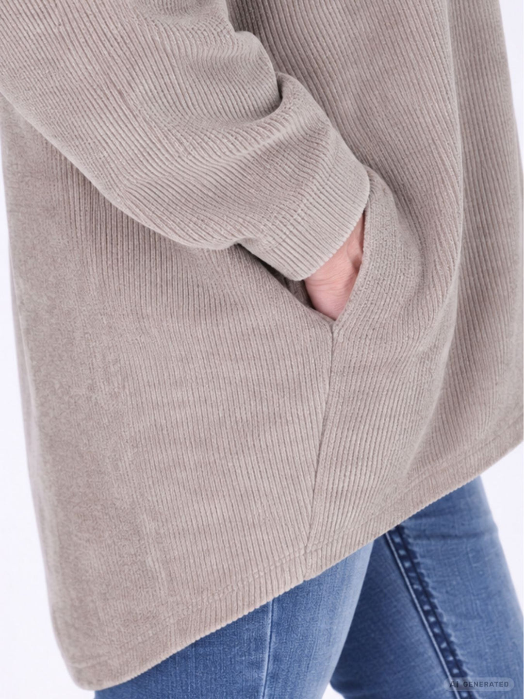 Beiges Damen Longshirt in Cordoptik – locker & modern