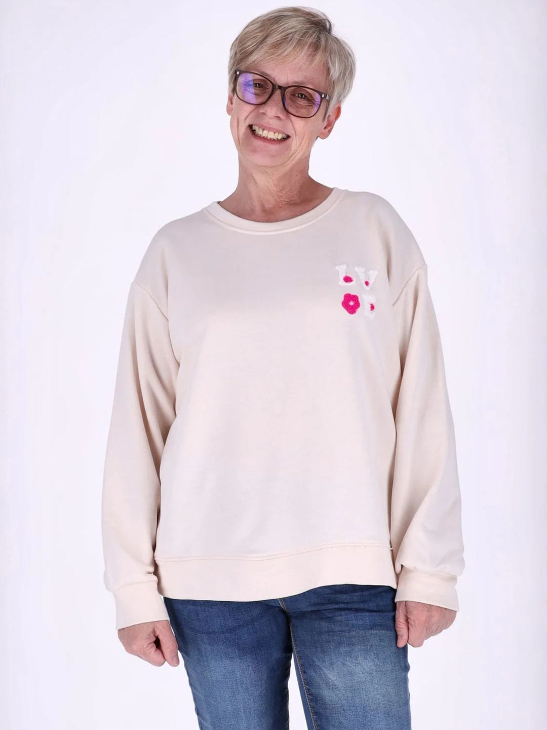 Beiges Damen Sweatshirt „LOVE“ – Oversize mit Statement-Print